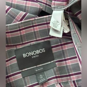 Bonobos Stretch LS Button Up SZ 16/33 Slimfit,‎ Grey/Purple/Pink